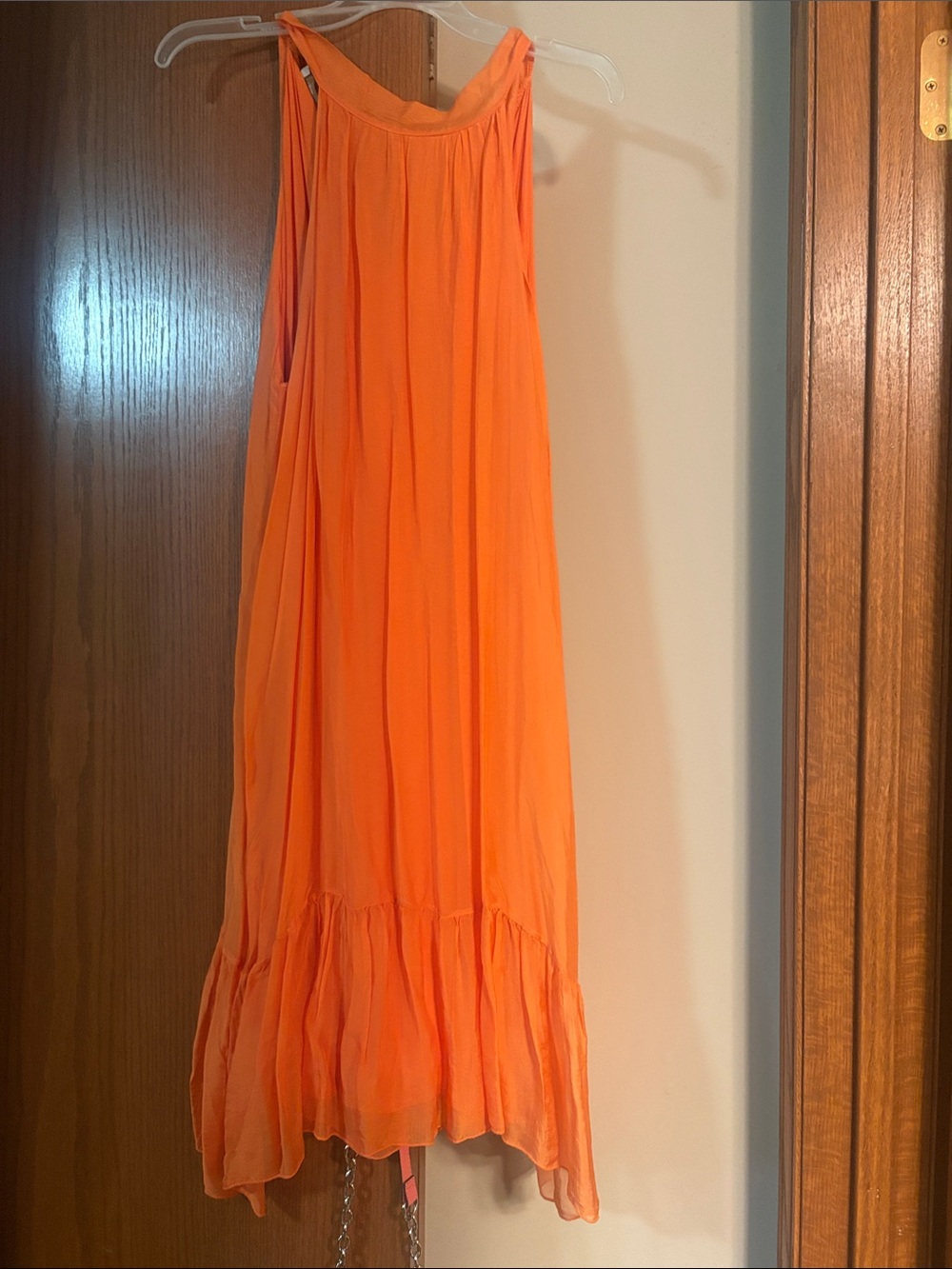 Sleeveless Maxi Dress in Bright Orange with Ruffle Hem